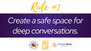 Image that says "Rule #1 Create a safe space for deep conversations"